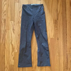 ELAINE Kim sz P grey leggings w/ slight flare at ankle leather trim great cond